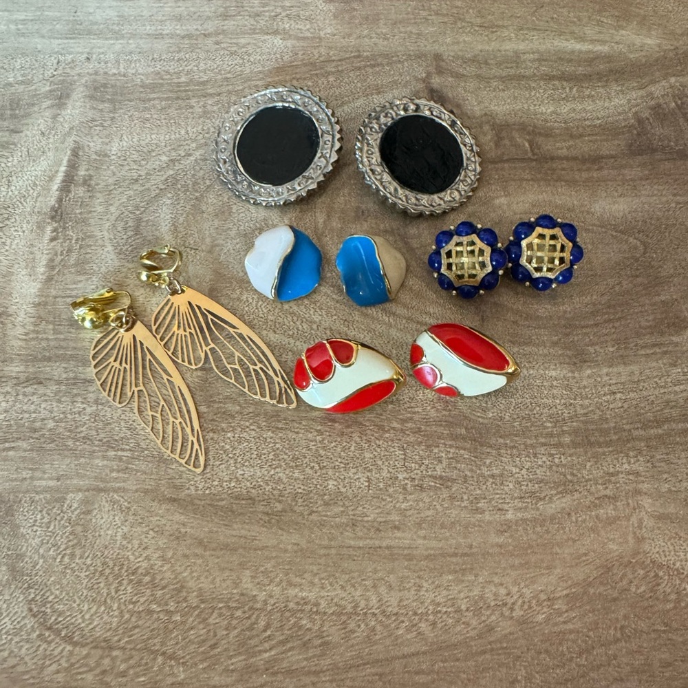 Clip On Lot Various Materials Shape Size Color 90s 90s Vintage Dress Up 5 Pairs